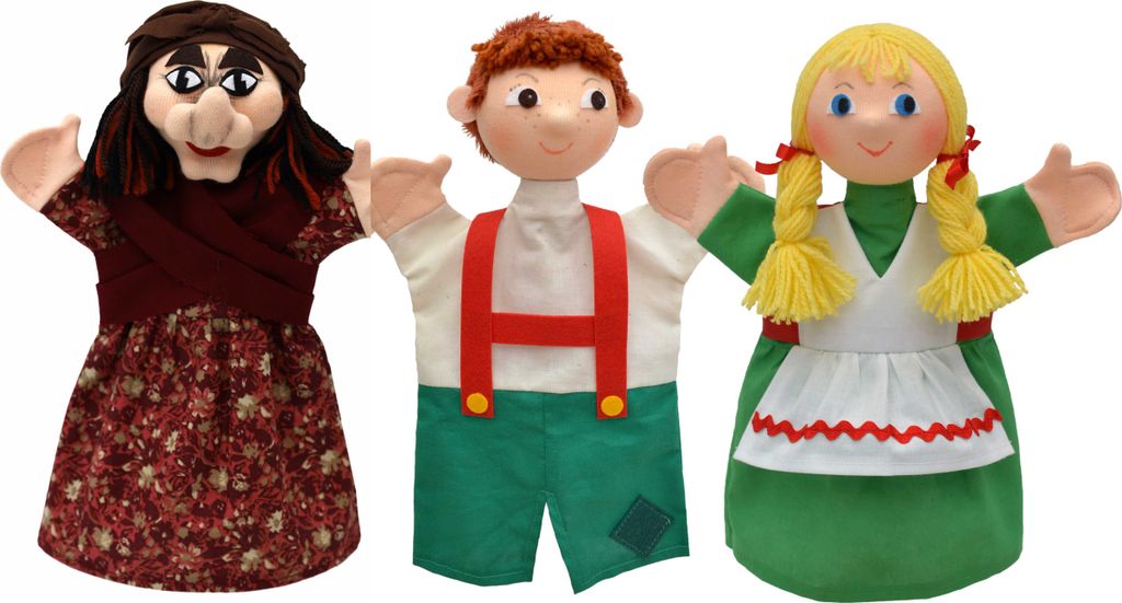 3er Set Handpuppen Hänsel und Gretel 28 cm Mehrfarbig, 22790S
