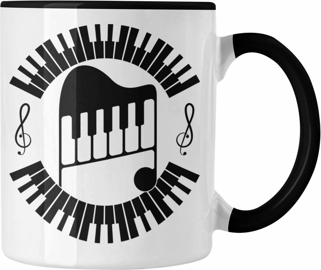 Trendation - Piano-Spieler Tasse Geschenk Klavier Kaffee-Becher Geschenkidee Flügel Musiker Klavier Klavier-Spieler (Schwarz)