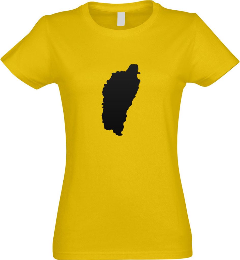 Kiwistar - T-Shirt tailliert - Damen - gelb - Dominica Umriss Kontur - mit Motiv Bedruckt - Funshirt Design - Sport - Freizeit - Damen - M