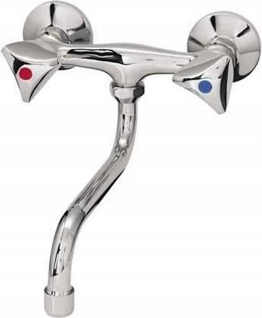 Robinet d'Évier de Cuisine Mural Exclusif en Chrome Brillant Design