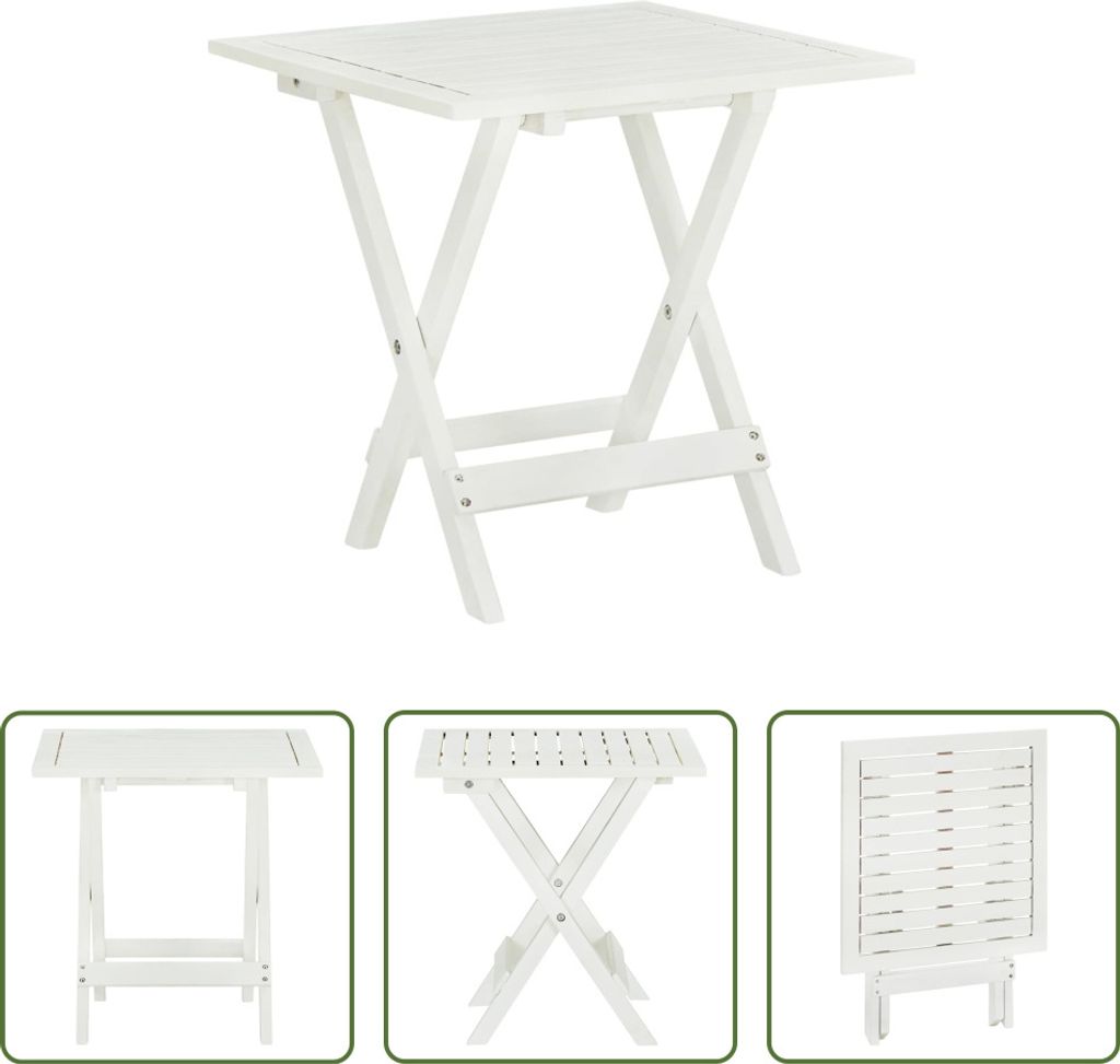 The Living Store Bistrotisch Weiß 46x46x47 cm Massivholz Akazie