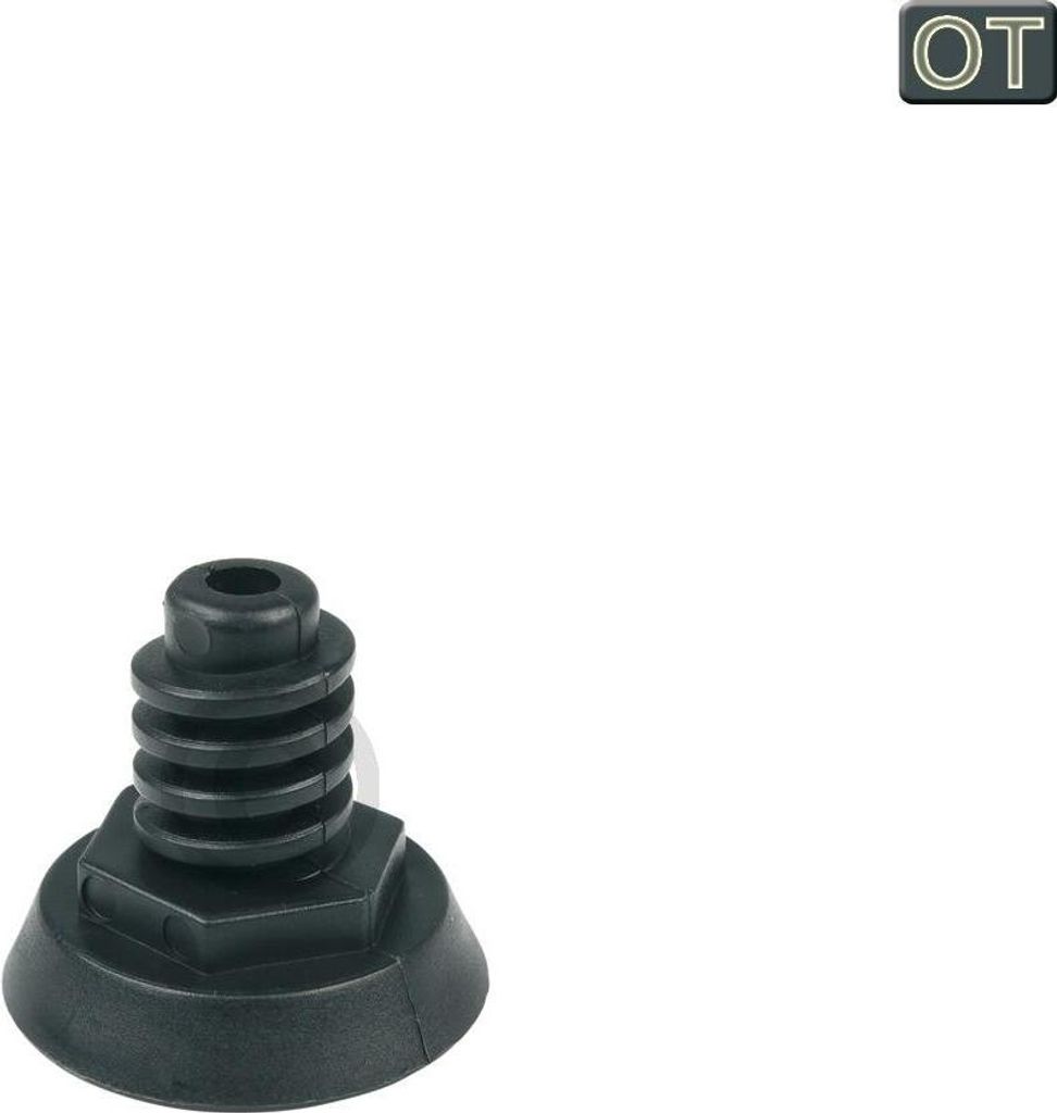 A black appliance foot with a hexagonal base and a ribbed top.