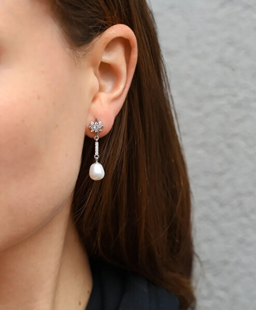 Boucles d'oreilles en zirconium et perle véritable éclat durable - 2