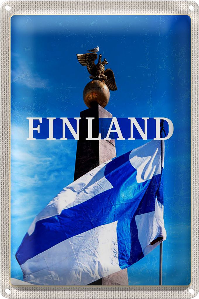 Blechschild Reise 18x12cm Finnland Helsinki goldener Adler Stein