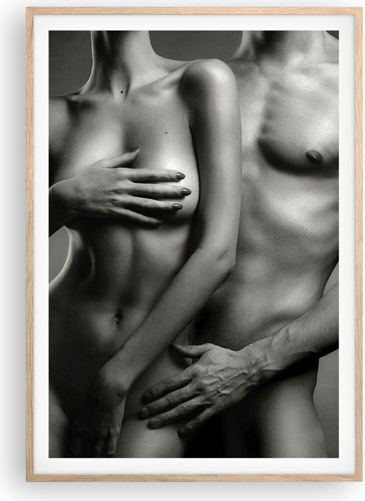 Gerahmtes Poster - Rahmen in heller Eiche - Frau Mann Nackt Paar - 70x100 cm - Wand Bild - Wanddeko - Wandbilder - Wandposter - Bilderrahmen - Bild...