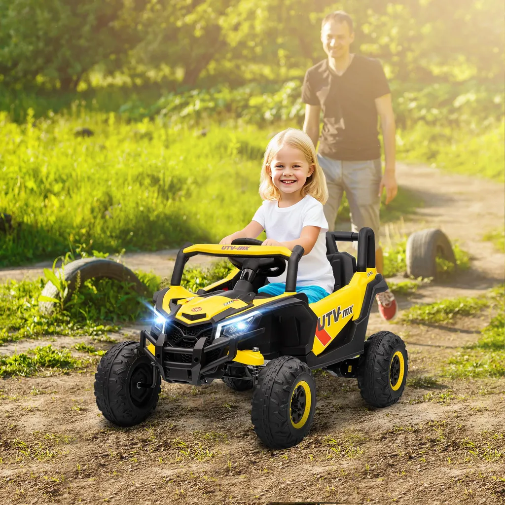 Voiture UTV 12V jaune pour enfant avec télécommande et roues robustes - 3