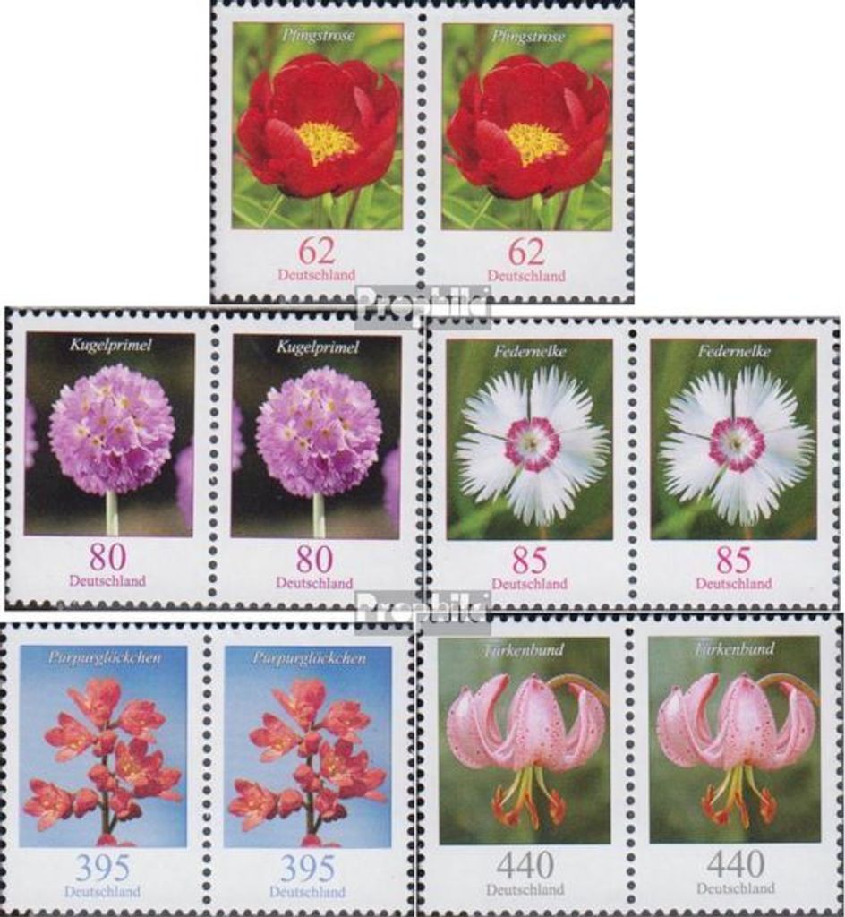 Briefmarken BRD (BR.Deutschland) 2014 Mi 3114wP-3118wP waagerechtes Paar (kompl.Ausg.) postfrisch Blumen