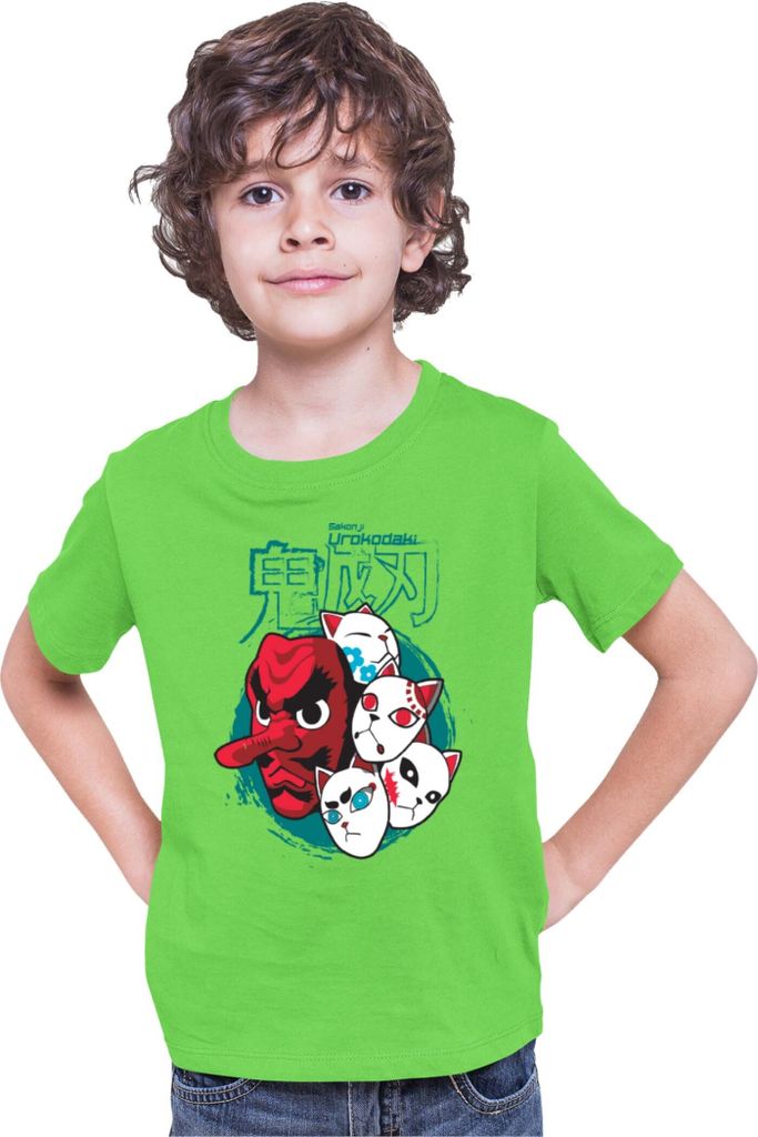 Kinder T-Shirt Demon Anime Slayer Kimetsu No Yaiba Mask 002, 5-6 Jahr - 116 / Lime