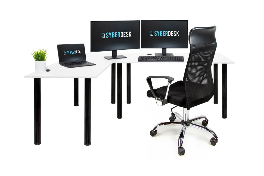 Scrivania angolare SyberDesk Gaming Pro 197 x 132 cm - grande scrivania per computer, scrivania angolare, scrivania per ufficio e giochi (sinistra, bianco)