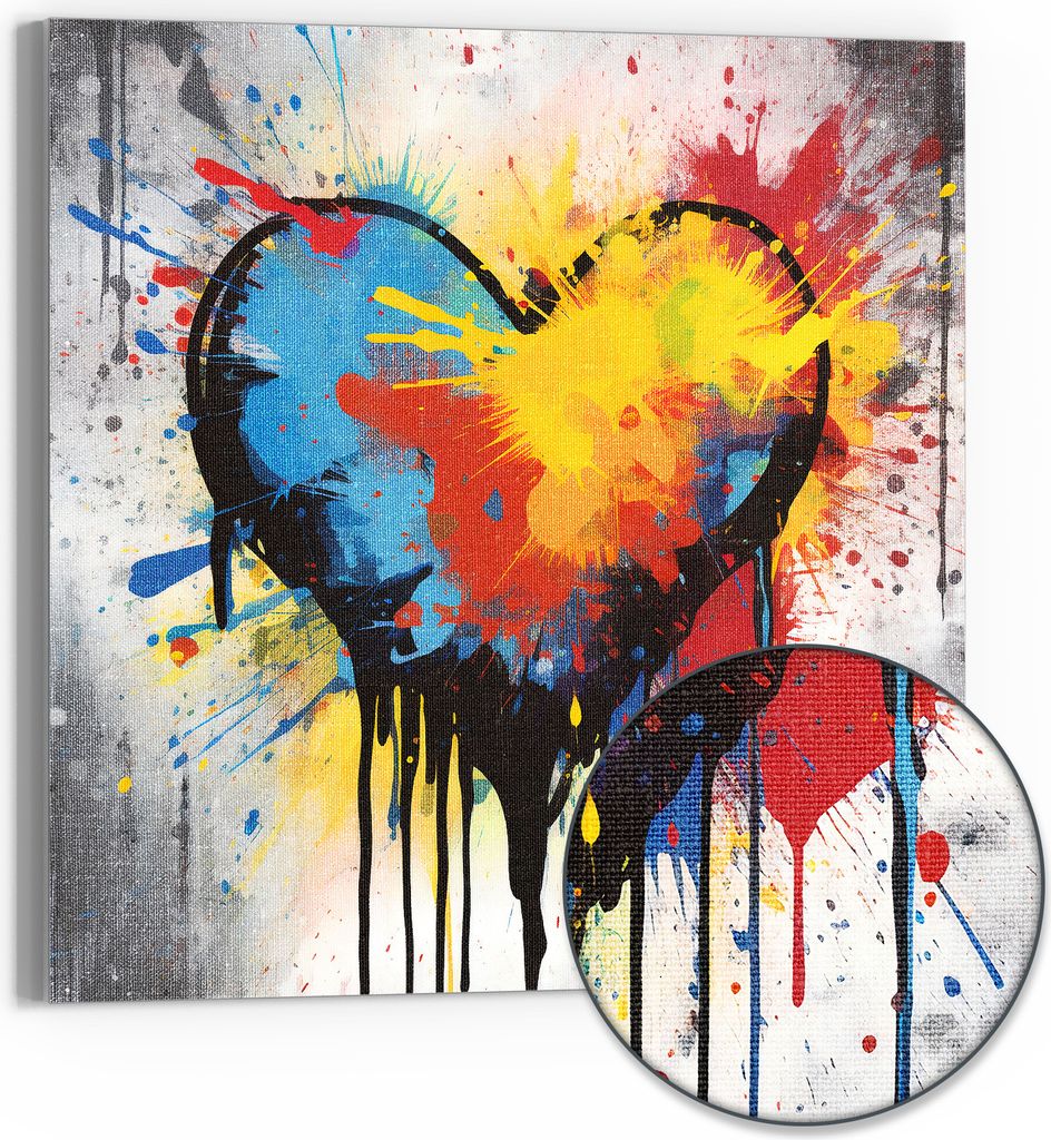 DEQOART Hybrid Leinwand Bild 30x30 cm 'Leuchtende Liebesfreude' Wandbild Glas flach modern