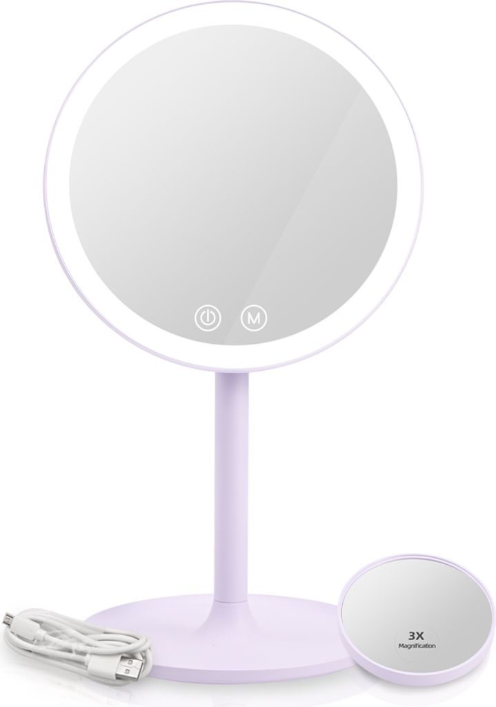 Miroir de Voyage à LED Compact Rechargeable Éclairage de Maquillage Pliable Miroir Blanc | Leroy