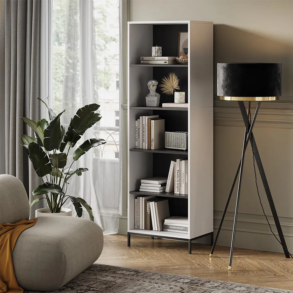 Bibliothèque Vicco Eliza Blanche 60x180 cm Modèle 56420 à 5 Compartiments