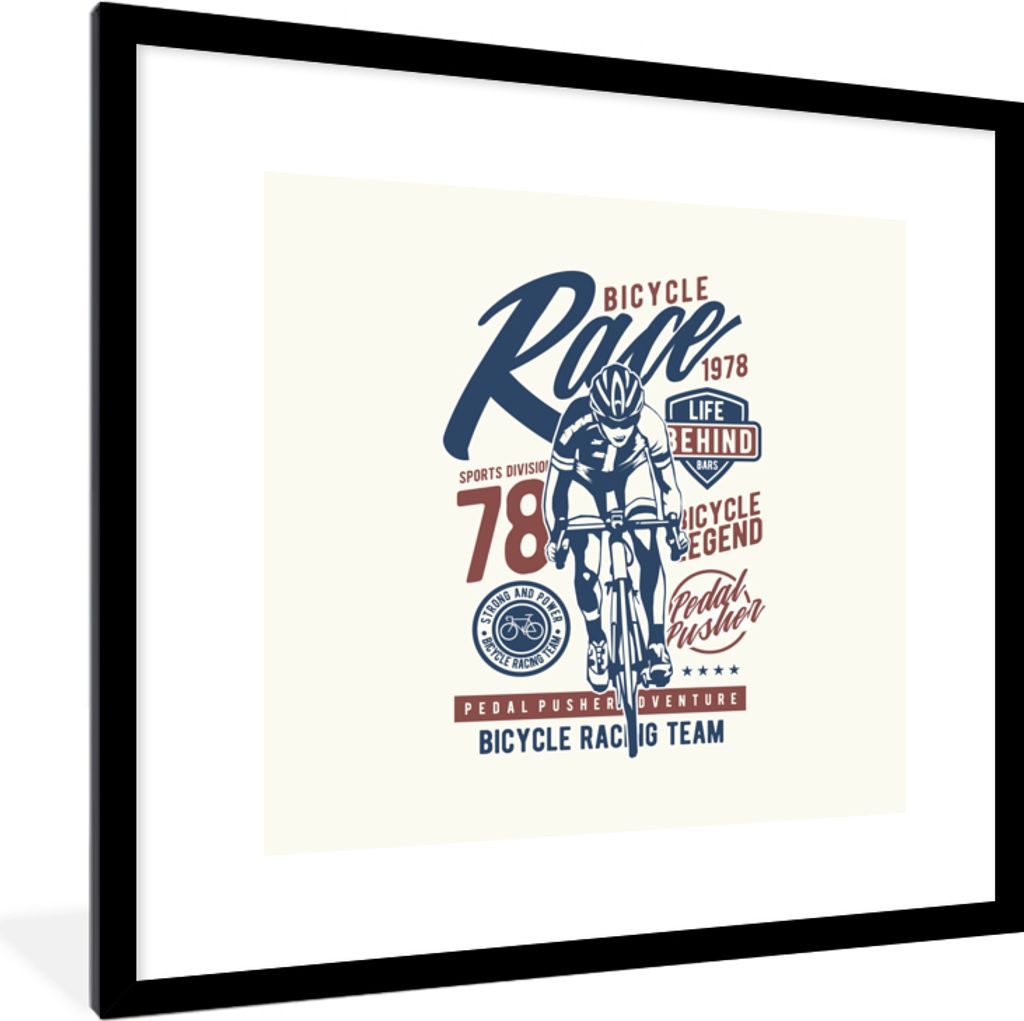 MuchoWow MuchoWow Gerahmtes Poster Radsport - Retro - Fahrrad 40x40 cm - Poster mit zchwarzem Bilderrahmen - Poster - Plakat im Rahmen