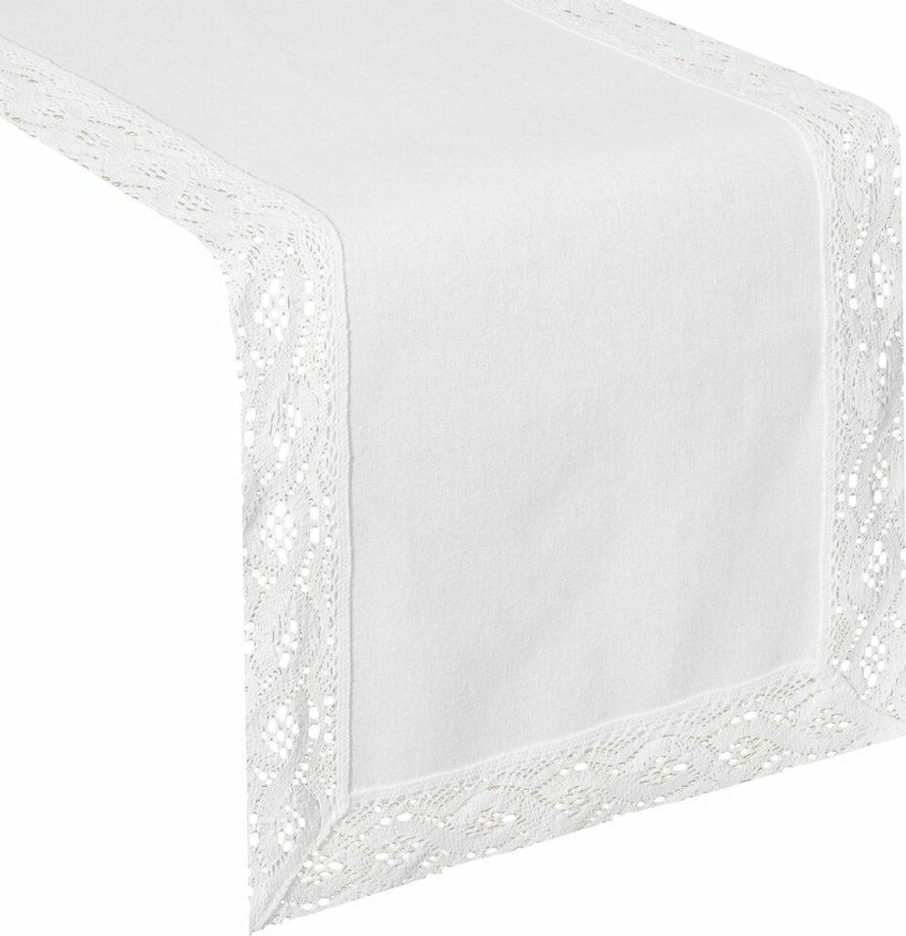 EUROFIRANY | Tischband - Mitteldecke - 40 x 140 cm - Weiß - Tischläufer - Spitze