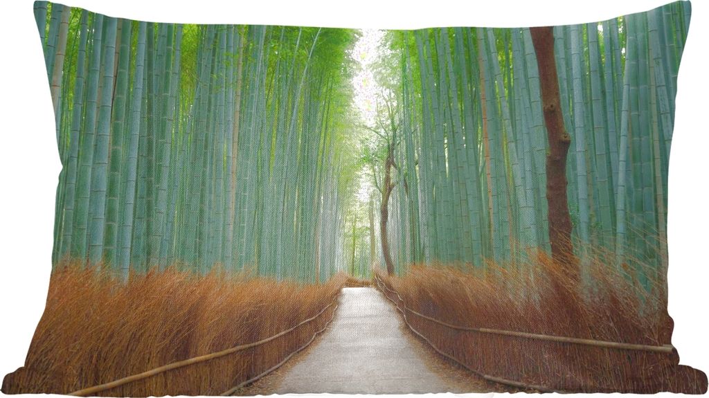 MuchoWow Zierkissen Sofakissen Wohnzimmer Dekokissen 50x30 cm Bambus - Weg - Wald - Wohnzimmerdekoration - Polster mit Photo