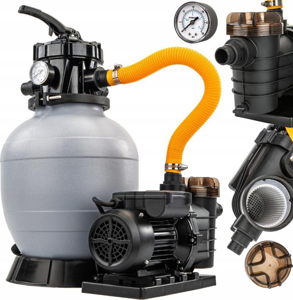 POWERMAT Sandfilteranlage 10 000 l/h 400 W Ausgestattet mit Manometer, 7-Funktionsventil und IPX5-Schutz Filteranlage Pumpe Filterkessel