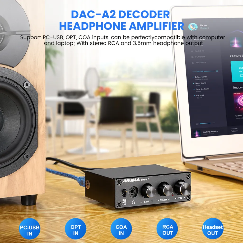 DAC audio, convertitore digitale-analogico, hi-fi home cinema, nero