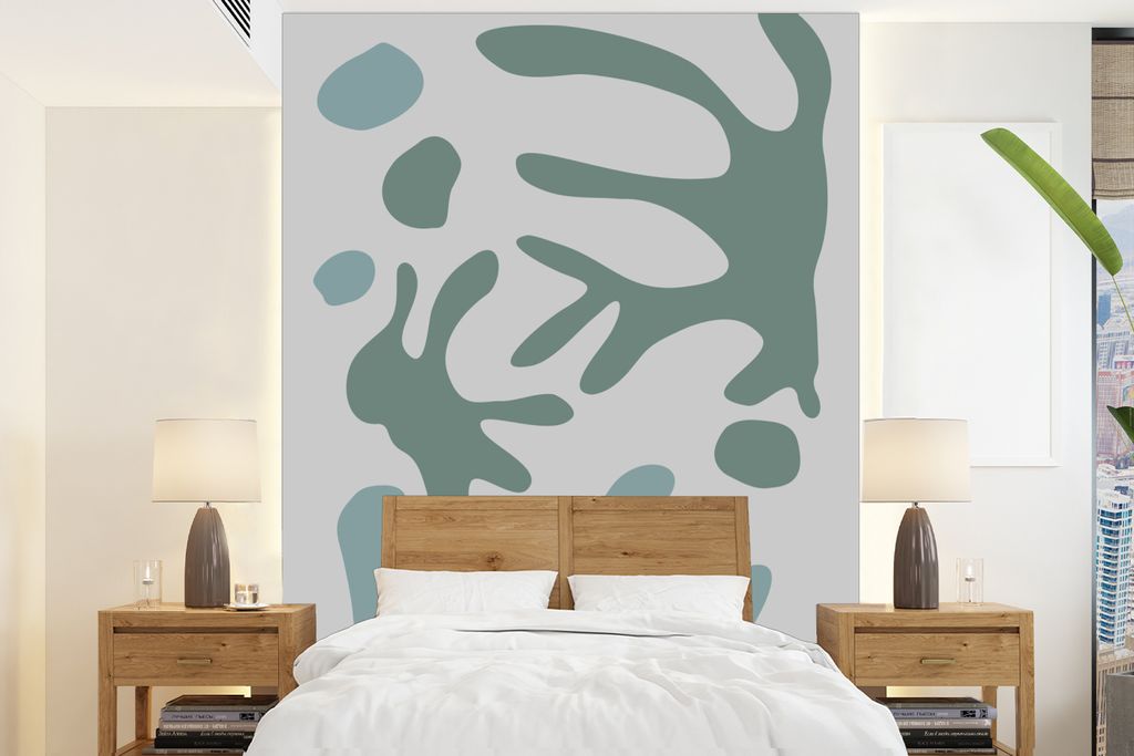 MuchoWow Fototapete für Wohnzimmer oder Schlafzimmer Wandtapete Vinyl Motivtapete Formen - Abstrakt - Grün - 165x220 cm - Wanddekorationen