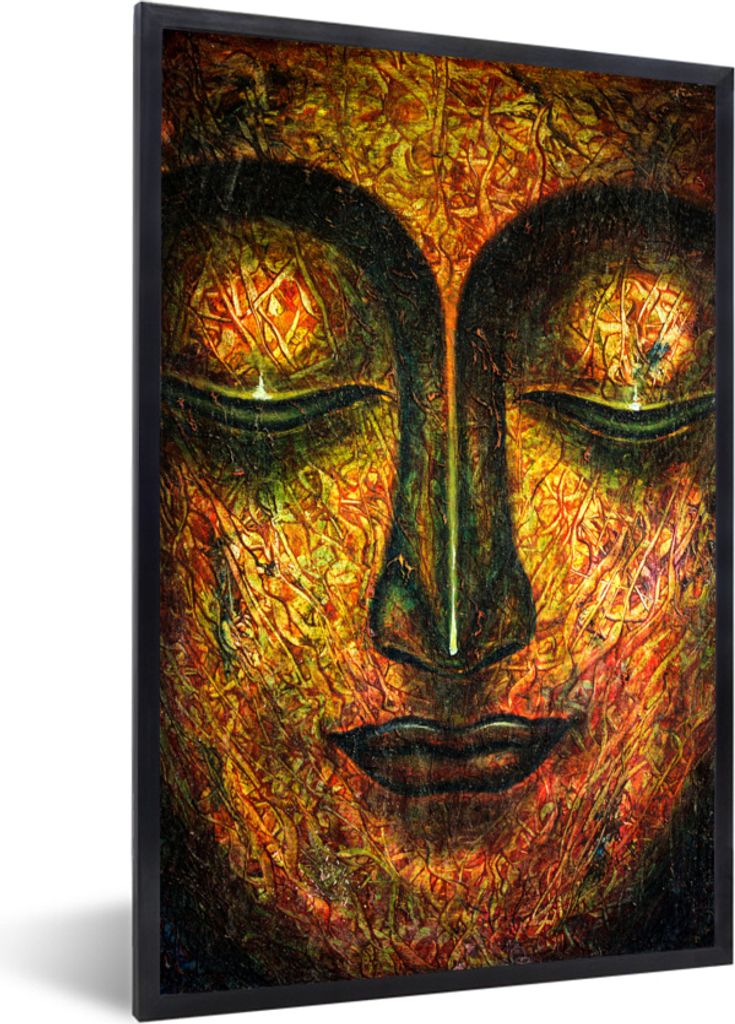 MuchoWow MuchoWow Gerahmtes Poster Buddha - Gesicht - Orange 60x90 cm - Poster mit zchwarzem Bilderrahmen - Kunst