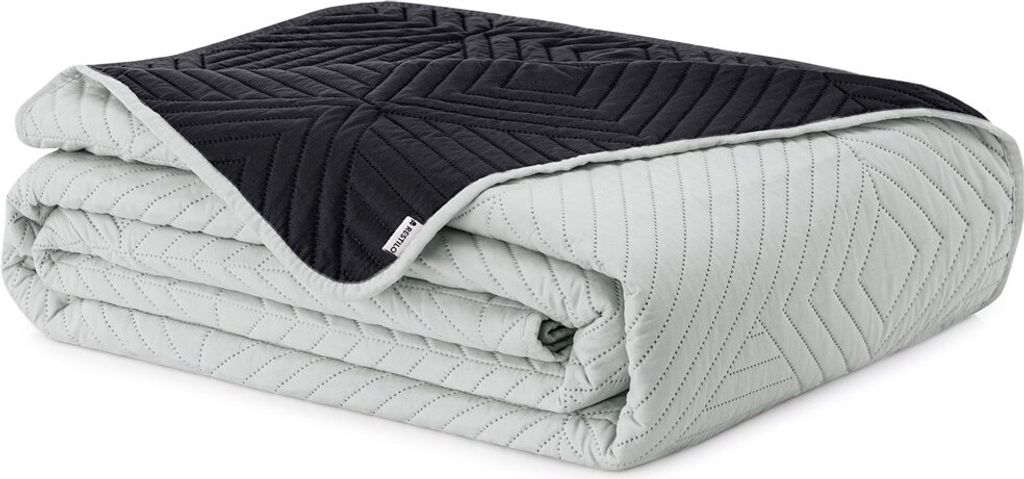 Bettüberwürf Tagesdecke zweiseitig Ultrasonic Steppung 260 x 280 cm - Schwarz-Silber