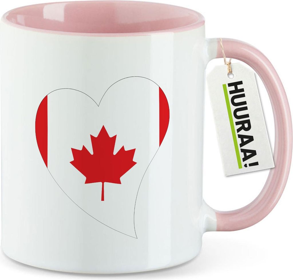 Huuraa Kaffeetasse Kanada Flagge Herz 330ml Rosa Keramik Kaffeebecher Geschenkidee
