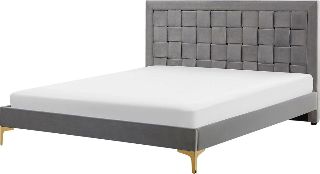 BELIANI Doppelbett Grau Samtstoff Stoff Holz 100 % Polyester Lattenrost 140 x 200 cm Retro-Stil