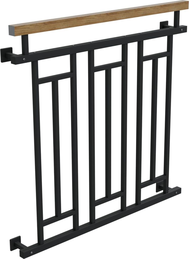 HAGO24 Französischer Balkon Fenstergitter Geländer Stahl Stabgeländer Anthrazit 100x90cm Holzoptik Julietbalustrade Scheinbalkon Vorstellbalkon ...