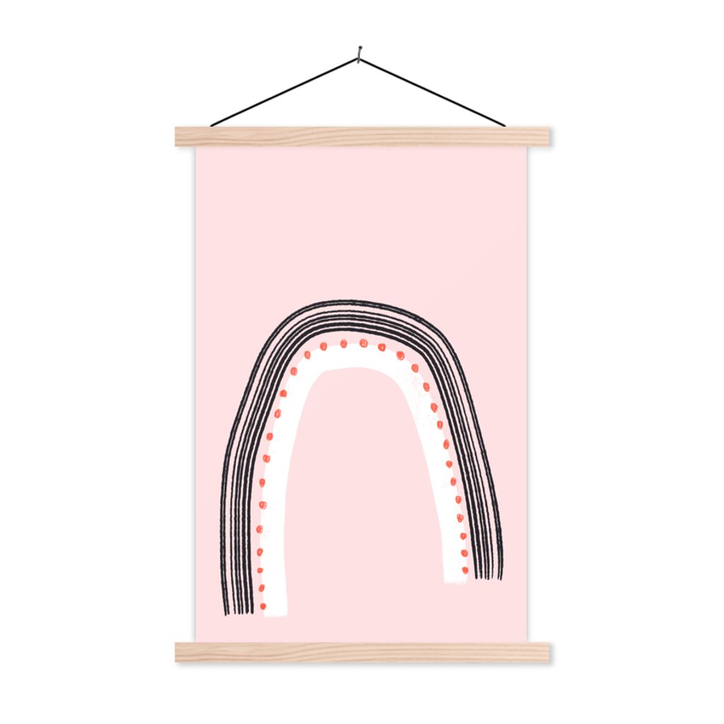 MuchoWow Textilposter Regenbogen - Minimalismus - Rosa 40x60 cm mit holzfarbenen Rahmen - Poster