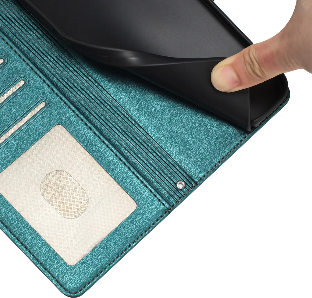 Custodia in pelle per Samsung Galaxy M52 5G, dolce gatto Custodia flip con funzione stand e portafoglio verde - 7