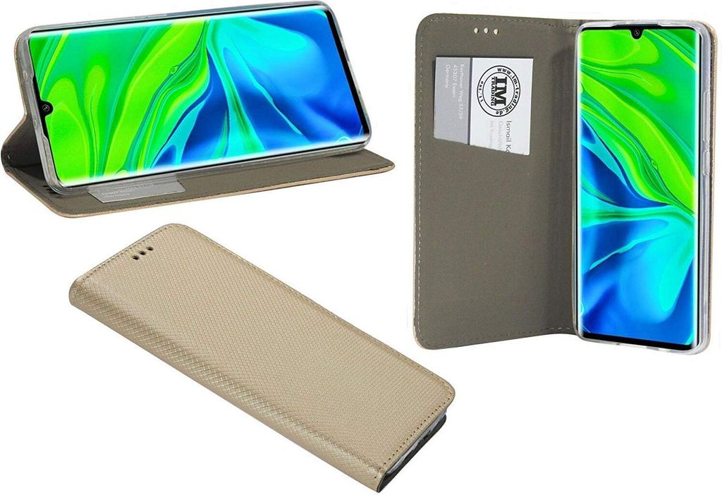 cofi1453 Buch Tasche "Smart" kompatibel mit XIAOMI MI NOTE 10 PRO Handy Hülle Etui Brieftasche Schutzhülle mit Standfunktion, Kartenfach Gold