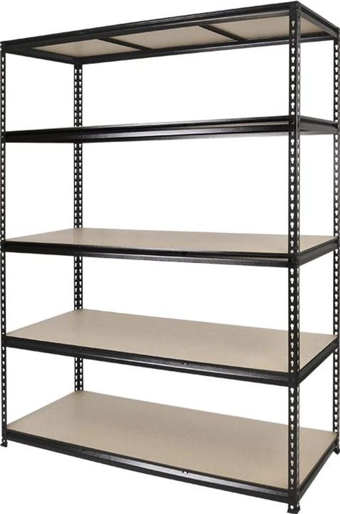 Verstellbares 5-Ebenen-Regal mit höhenverstellbaren Holzböden und robuster Stahlstruktur – ideal für Lager, Garage und Haushalt 150Lx54Px183H