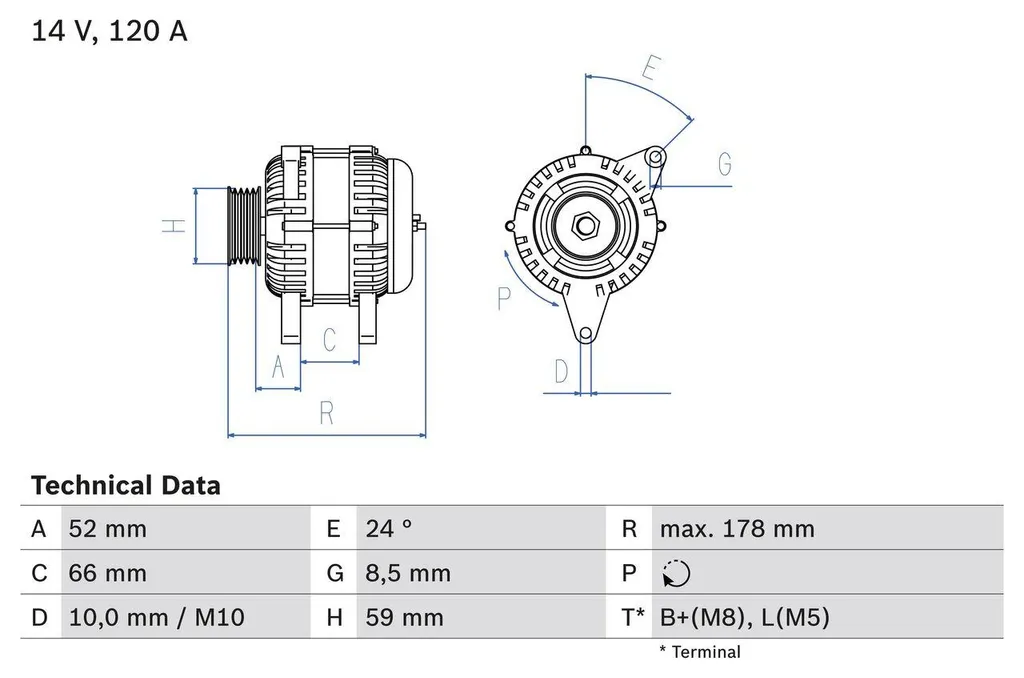 Alternateur de Voiture BOSCH 0986049061 pour Système Électrique 14V