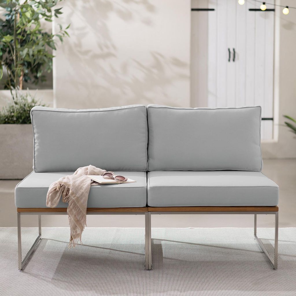 home24 Loungesofa - 2-teilig - Webstoff / Teak Massiv Produktbild 