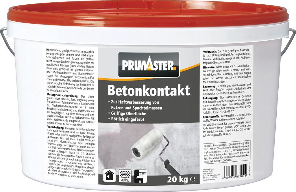 Betonkontakt 20 kg Haftgrund für Spachtelmassen und Putze rötlich eingefärbt