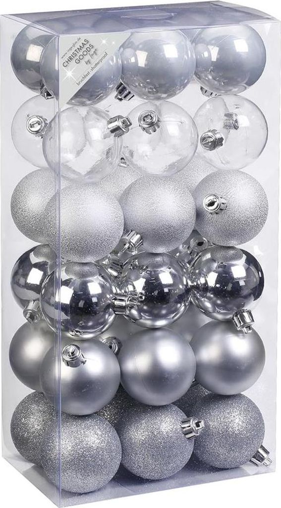 Kunststoff Kugeln 36 Stk 6cm Silber Mix
