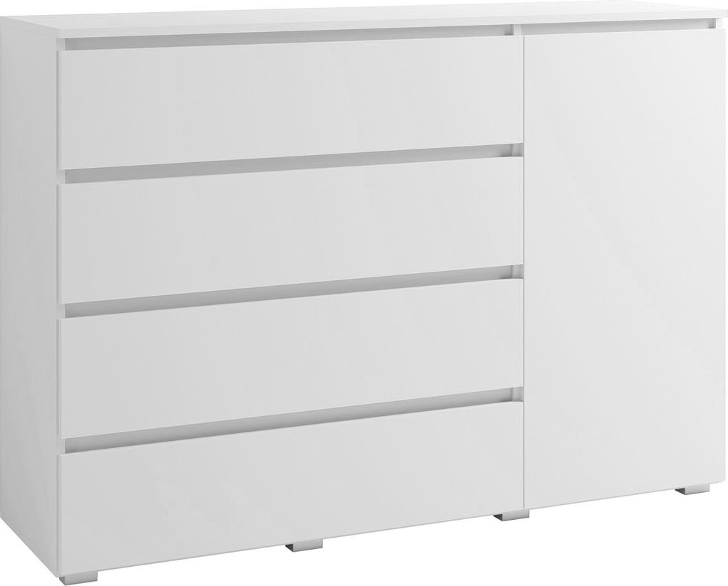 Furniture24 Kommode Cosmo Co5 Schubladenschrank Schubladenkommode Sideboard Mit 4 Schubkästen Und 1 Tür Weiß Matt