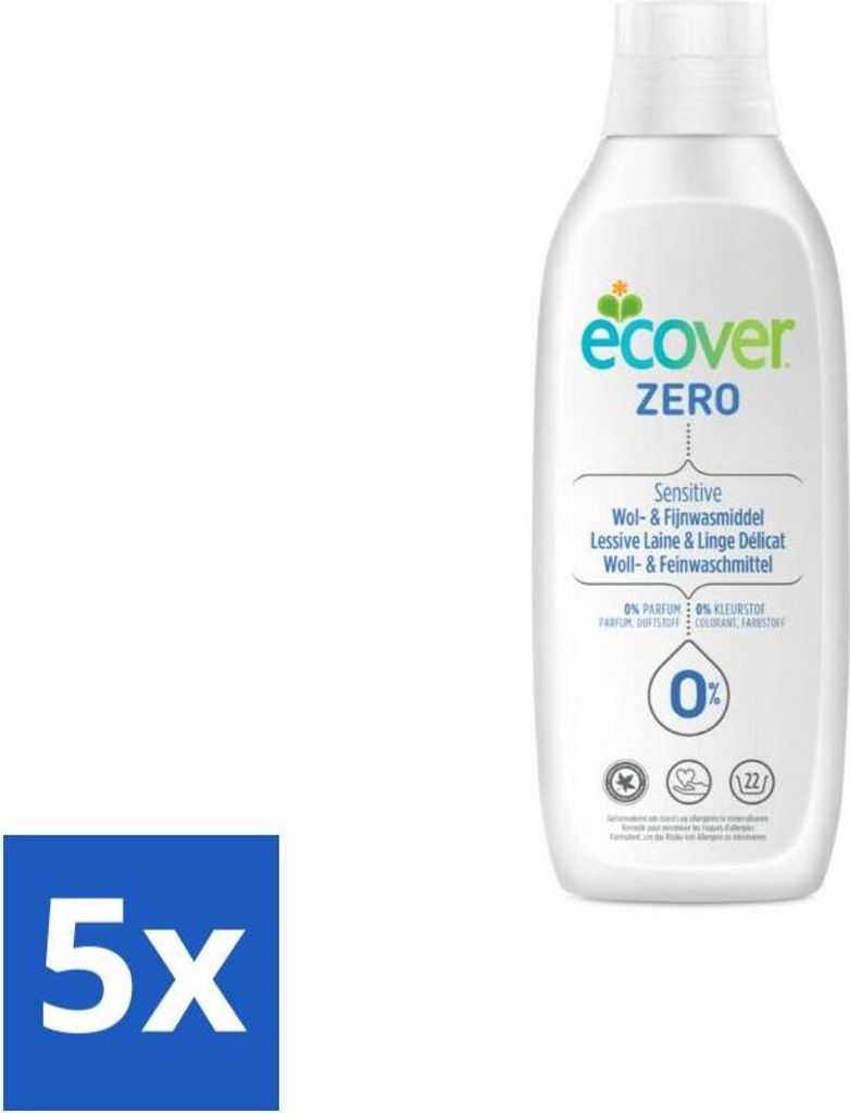 Ecover – Flüssigwaschmittel – Wolle und Feinwäsche – 1 Liter - Vorteilspack - 5 Stücke