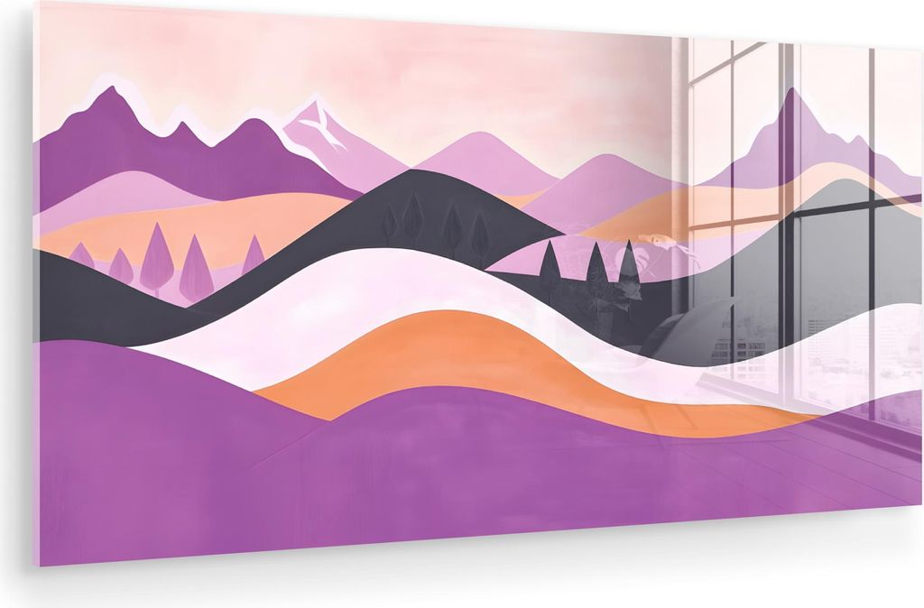 MuchoWow Glasbilder - Bilder auf Wandbild - Foto auf Glas Abstrakt - Hügel - Bäume - Grün 40x20 cm Wanddekoration aus Glas - Acrylglasbild - Acr...