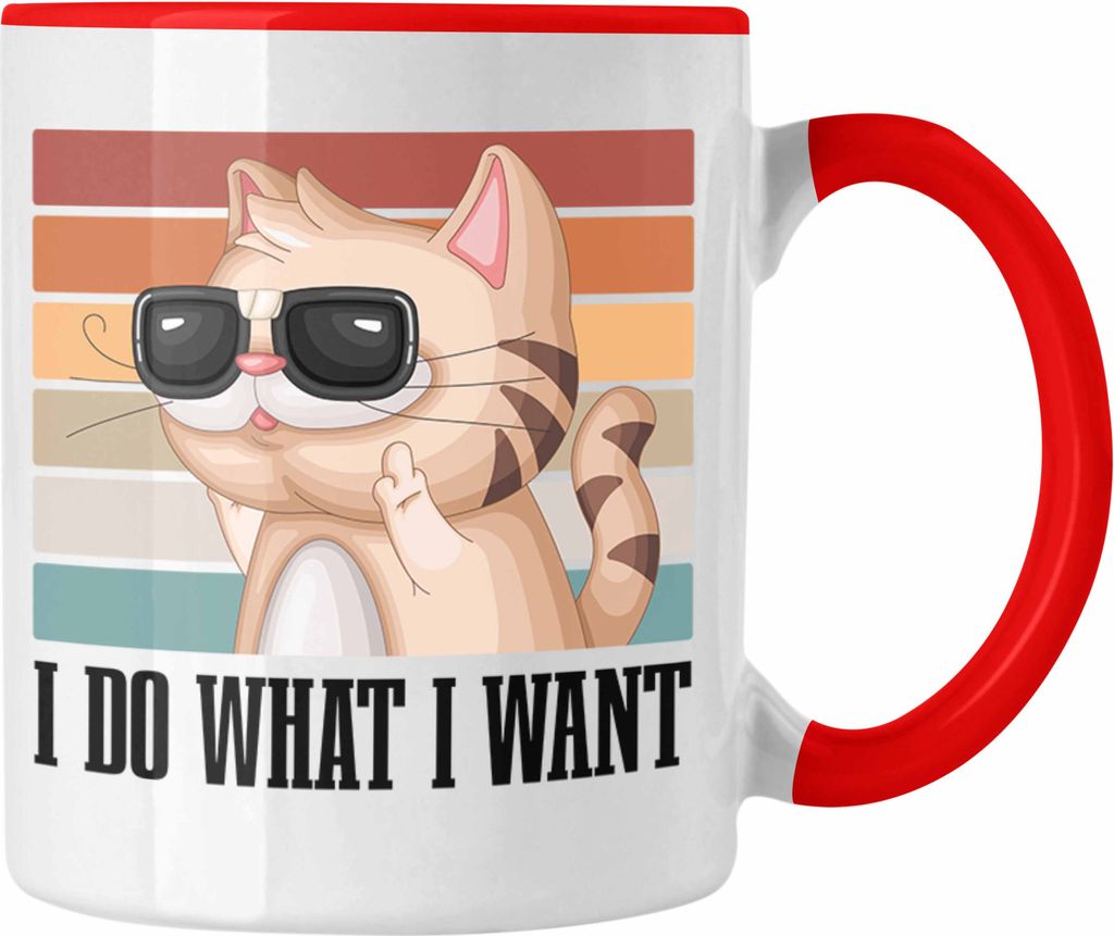 Trendation - Lustige Tasse Katze "Ich Mache Was Ich Will" Geschenkidee Katzen Freunde (Rot)