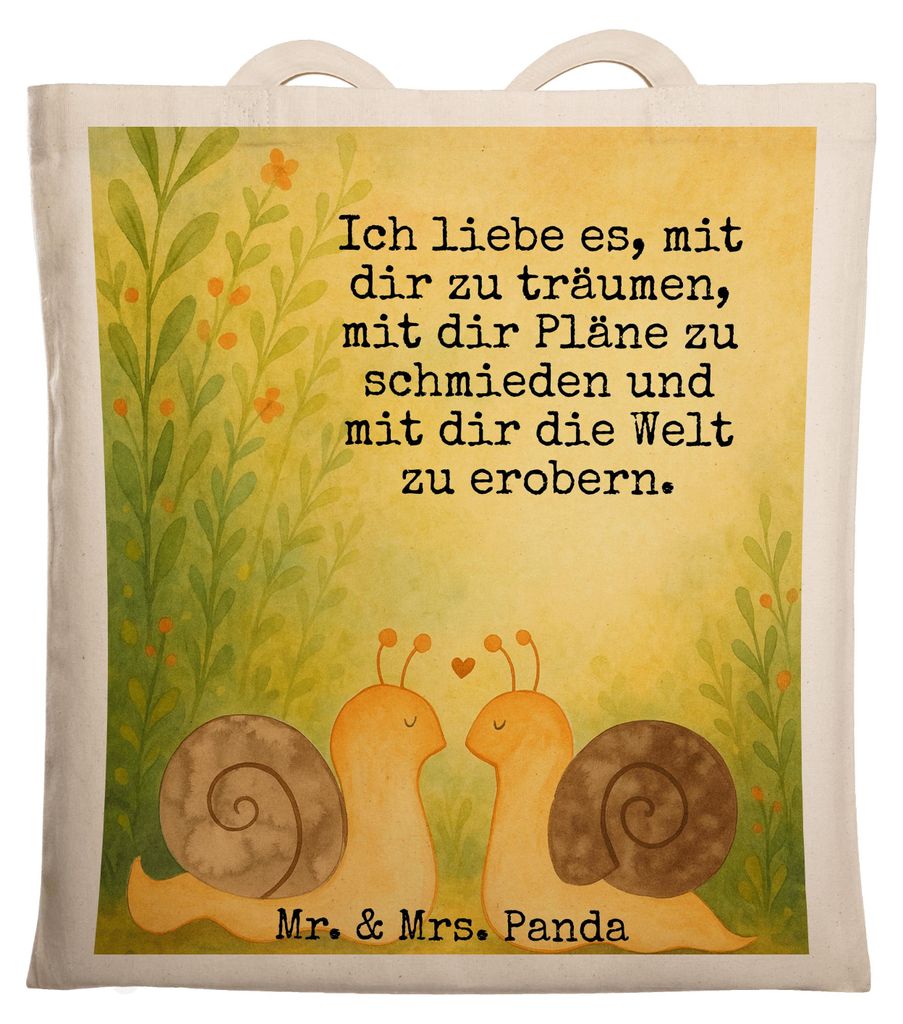 Mr. & Mrs. Panda Einkaufstasche Schnecken Liebe Design - Weiß - Geschenk, Ehe, Verliebt, Laptoptasche, Tote Bag, glücklich, Zukunft, Pärchen, Ei...
