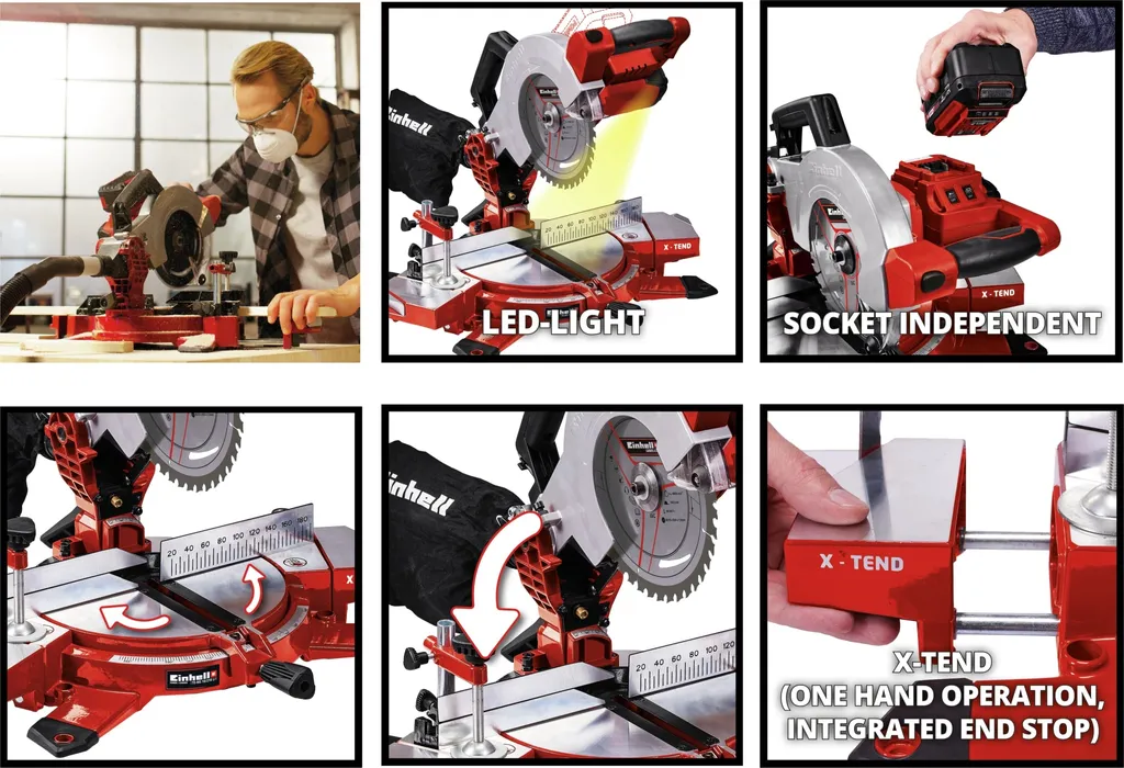 Scie Circulaire à Onglets 210mm Einhell TE-MS 18/210 Li Solo Compacte 18V - 34