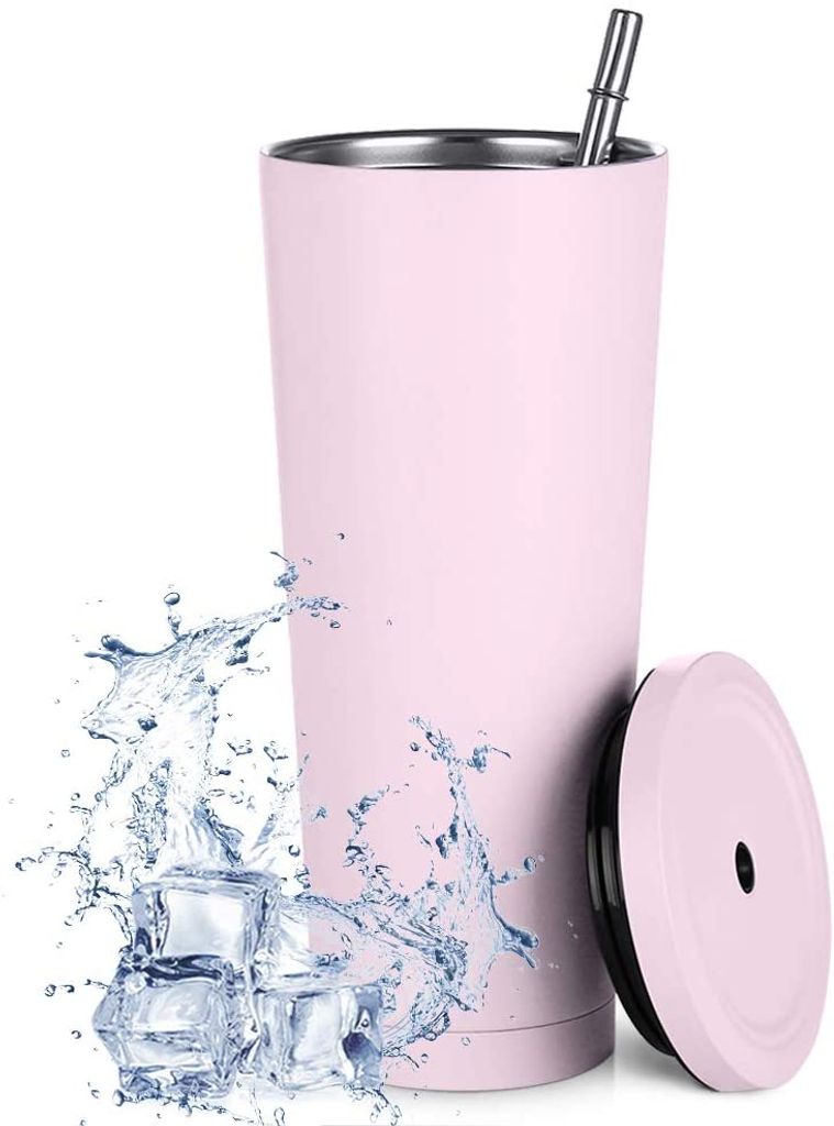 750ml / 25oz Edelstahl-Reisebecher mit Strohhalm und auslaufsicherem Deckel, umweltfreundliche wiederverwendbare Flasche Kaffeetasse Vakuumisoliert...