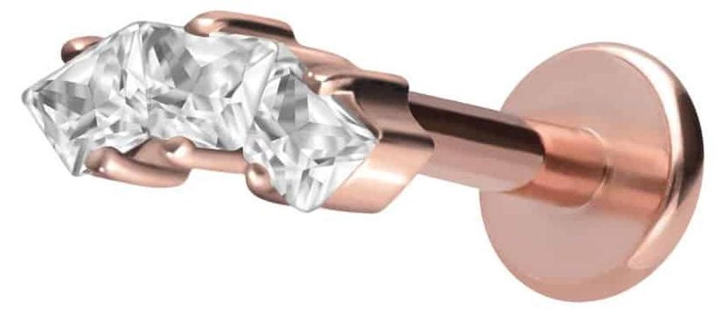 Ohrpiercing, Nasenpiercing Titan Labret mit Innengewinde EINGEFASSTE KRISTALLTRAPEZE RoséGold Stablänge: 10mm | Stabstärke: 1,2mm | Discgröße:...