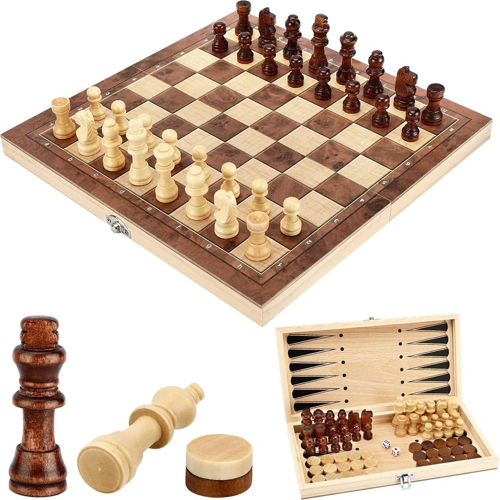 Dambrett mit Damsteinen - Damenspiel - Dambrett Holz - Dambrett Kinder
