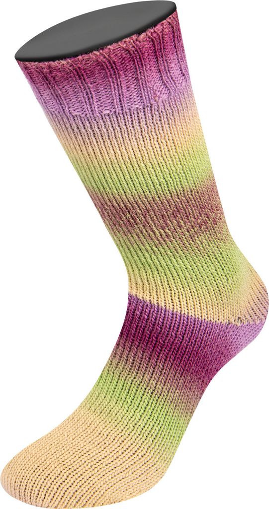 Lana Grossa MEILENWEIT 100 g COLOR MIX 4-fach Sockenwolle mit leuchtendem Farbverlauf 400 m, Farbe:8016 - Blassgrün/Altrosa/Violett/Brombeer/Pflaume