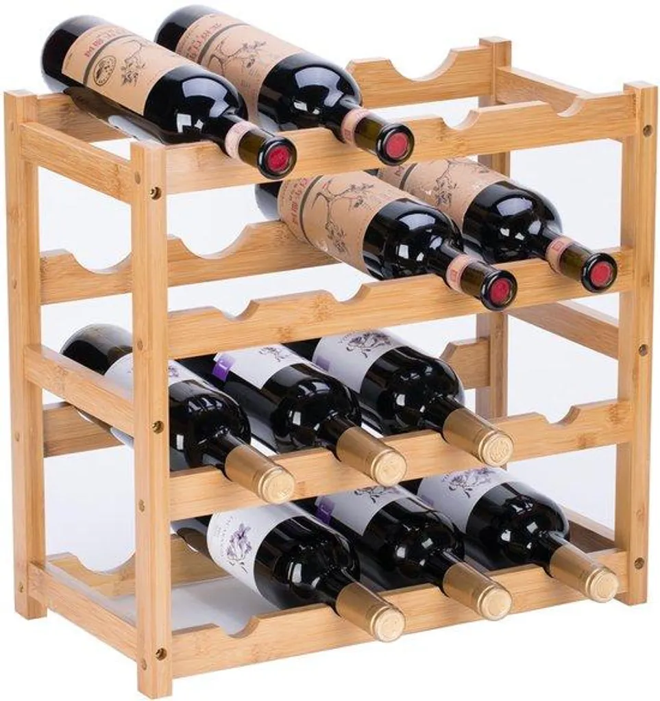 Range-bouteilles en bambou pour 16 vins, étagère à vin stable de 4 niveaux