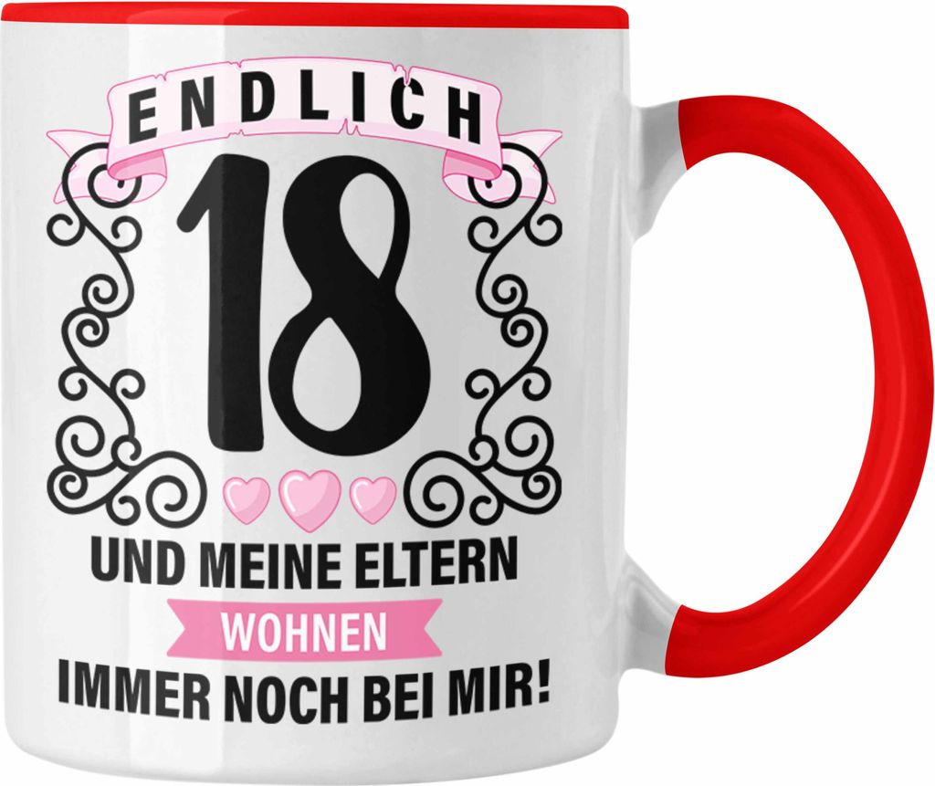 Trendation - 18er Geburtstag Tasse Geschenk Mädchen Jungen Geschenkidee Lustig Spruch 18 Geschenke Geschenkideen zum 18 Bday 18. (Rot)