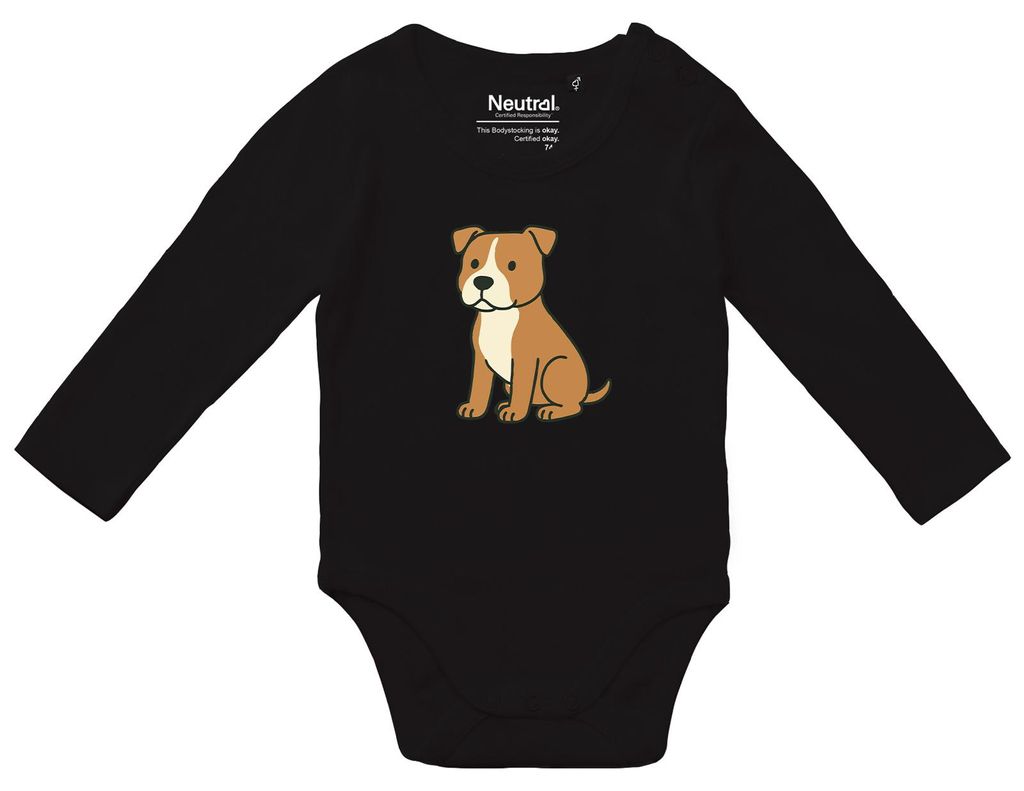 Huuraa Baby Body American Pit Bull Terrier Comic Pitty 62 Black Baumwolle Fairtrade Langarmbody Geschenkidee