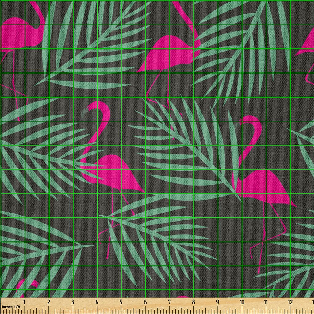 ABAKUHAUS Flamingo Microfaser Stoff als Meterware , Zoo-Tiere in den rosa vibrierenden Farben-Insel-Natur-Fantasie-Gestaltungselementen, 5 M (230 x...