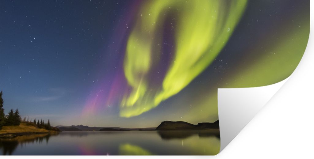 MuchoWow Wandtattoo Wandsticker Wandaufkleber Nordlichter - Schweden - Lila - Wasser - Grün 80x40 cm Selbstklebend und Repositionierbar - Aufkleber